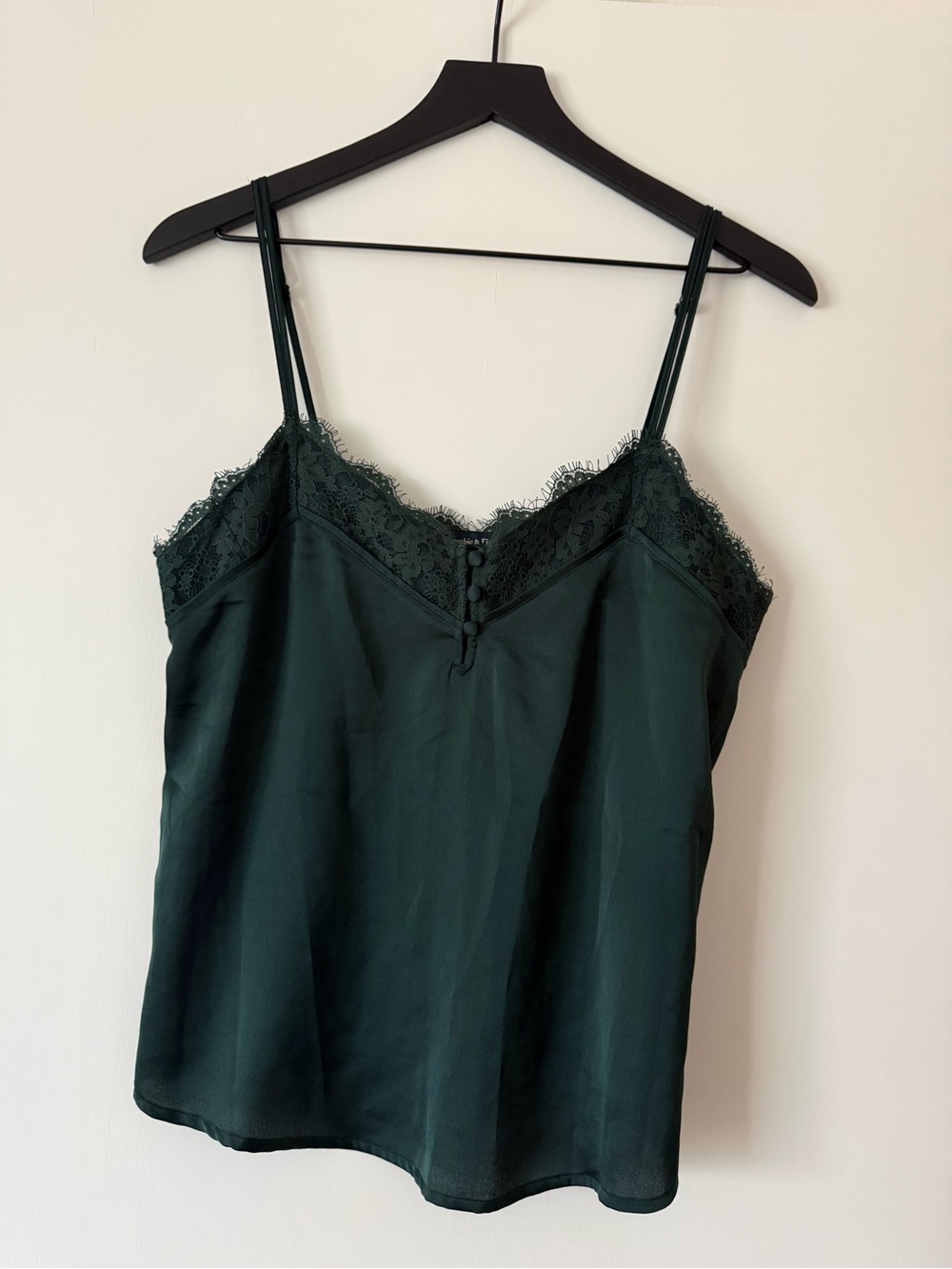 Abercrombie & Fitch Dark Green Lace-Trim Satin Cami